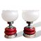 Large Mid-Century White Opal Glass Red Ceramic Table Torch Lamps, 1950s, Set of 2 1
