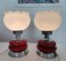 Large Mid-Century White Opal Glass Red Ceramic Table Torch Lamps, 1950s, Set of 2 3