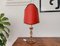 Lámpara de mesa francesa modernista de cristal de seda en rojo con media pantalla, años 40, Imagen 1