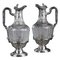 19th Century Silver & Crystal Engraved Ewer, Set of 2 1