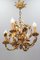 Italienischer Florentiner Goldener Schmiedeeisen Blumen Kronleuchter mit 4 Leuchten 1