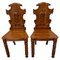 Antique Victorian Carved Oak Hall Chairs, Set of 2 1