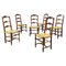 Italian Wooden and Straw Chairs, Late 1800s, Set of 6 1