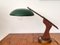 Moderne Mid-Century Schreibtischlampe aus braunem Holz & grünem Metall, 1950er 1