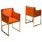 Messing und Orangefarbene Samt Stühle von Maison Jansen 1