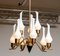 Swedish Brass Chandelier with White Frosted Organic Glass Vases from Asea, 1960s, Image 6