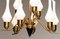 Swedish Brass Chandelier with White Frosted Organic Glass Vases from Asea, 1960s 4