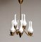 Swedish Brass Chandelier with White Frosted Organic Glass Vases from Asea, 1960s, Image 1