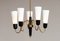 Italian Brass and Black Chandelier with Slim White Frosted Glass Vases, 1960s 5