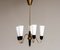 Italian Brass and Black Chandelier with Slim White Frosted Glass Vases, 1960s 2