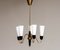Italian Brass and Black Chandelier with Slim White Frosted Glass Vases, 1960s, Image 2