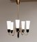 Italian Brass and Black Chandelier with Slim White Frosted Glass Vases, 1960s 1