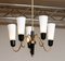 Italian Brass and Black Chandelier with Slim White Frosted Glass Vases, 1960s, Image 3