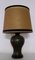 Table Lamp with Green Patinated Brass Base & Parchment Shade with Brown Border, 1930s, Image 1
