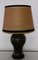 Table Lamp with Green Patinated Brass Base & Parchment Shade with Brown Border, 1930s 2