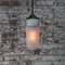 Vintage Industrial White Porcelain & Frosted Glass Brass Pendant Light, Image 6