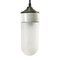 Vintage Industrial White Porcelain & Frosted Glass Brass Pendant Light, Image 1