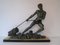 Art Deco Green Patinated Metal and Marble Sculpture of Man Pulling Stone from Ucra, France, Image 1