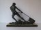 Art Deco Green Patinated Metal and Marble Sculpture of Man Pulling Stone from Ucra, France 4
