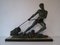 Art Deco Green Patinated Metal and Marble Sculpture of Man Pulling Stone from Ucra, France 11