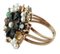 Onyx Diamonds Emeralds Sapphires Pearls 9 Karat Rose Gold and Silver Flower Ring, Image 2