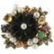 Onyx Diamonds Emeralds Sapphires Pearls 9 Karat Rose Gold and Silver Flower Ring 1
