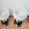 Large Mid-Century Modern Portuguese Green Ceramic White Opal Glass Chromed Metal Bedside Table Lamps, 1960s, Set of 2 5