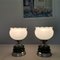 Large Mid-Century Modern Portuguese Green Ceramic White Opal Glass Chromed Metal Bedside Table Lamps, 1960s, Set of 2 3