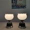 Large Mid-Century Modern Portuguese Green Ceramic White Opal Glass Chromed Metal Bedside Table Lamps, 1960s, Set of 2, Image 3