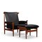 Black Leather Bwana Chair with Ottoman by Finn Juhl for France & Son, 1962, Set of 2 9