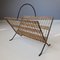French Metal and Rattan Magazine Holder by Raoul Guys, 1950s 3