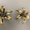 Brutalist Belgian Floral Brass Metal Wall Ceiling Light by Willy Daro, Set of 2 7