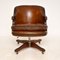 Antique Leather & Wood Swivel Desk Chair, Image 2