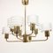 Swedish Brass Chandelier with Glass Shades, 1960s 2