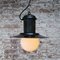Lampe à Suspension Industrielle Vintage en Émail Noir et Verre Opalin 6