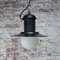 Lampe à Suspension Industrielle Vintage en Émail Noir et Verre Opalin 5