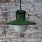 Vintage Industrial Green Enamel & Opaline Glass Pendant Light 6