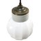 Vintage Industrial White Porcelain & Opaline Glass Brass Pendant Light, Image 3