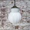 Vintage Industrial White Porcelain & Opaline Glass Brass Pendant Light, Image 8