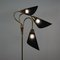 Mid-Century Stehlampe mit Drei Schwanenhals-Details aus Messing & schwarzem Stoff, 1950er 11