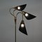 Mid-Century Triple Gooseneck Brass & Black Fabric Floor Lamp, Germany, 1950s 11