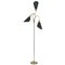 Mid-Century Triple Gooseneck Brass & Black Fabric Floor Lamp, Germany, 1950s, Image 1