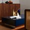 Chelmsford Navy Blue Satin Lacquered Steel & Glass Coffee Table with Stainless Steel Base by Kevin Frankental for Lemon 2