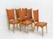 Mid-Century Dining Chairs in Beech and Red Moleskine, France, 1950s, Set of 6 2