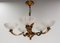 French Red Copper and Frosted Glass Chandelier, 1940s, Image 1