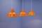 Set of 3 Danish Enamel Lamps in Orange by Louis Poulsen, 1970s 1