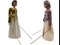 Vintage Thai Dolls in Wood with Silk Dresses, Set of 2, Image 1