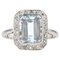 French Art Deco Aquamarine Diamonds 18 Karat White Gold Ring, 1930s 1