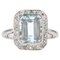 French Art Deco Aquamarine Diamonds 18 Karat White Gold Ring, 1930s, Image 1