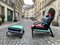 Postmodern Armchair with Ottoman in the Style of Sottsass, 1980s, Set of 2 1
